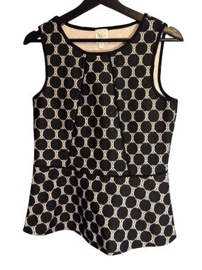 Anthropologie Black & White Sleeveless Peplum Top with Circle Jacquard